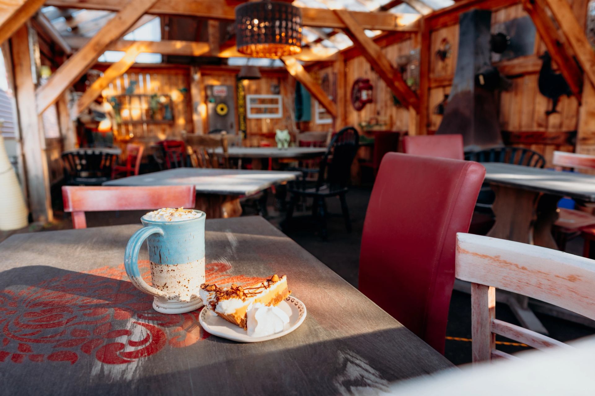 Interior of Little Red Barn Cafe & Gift in Red Deer, Alberta with Coffee and pie