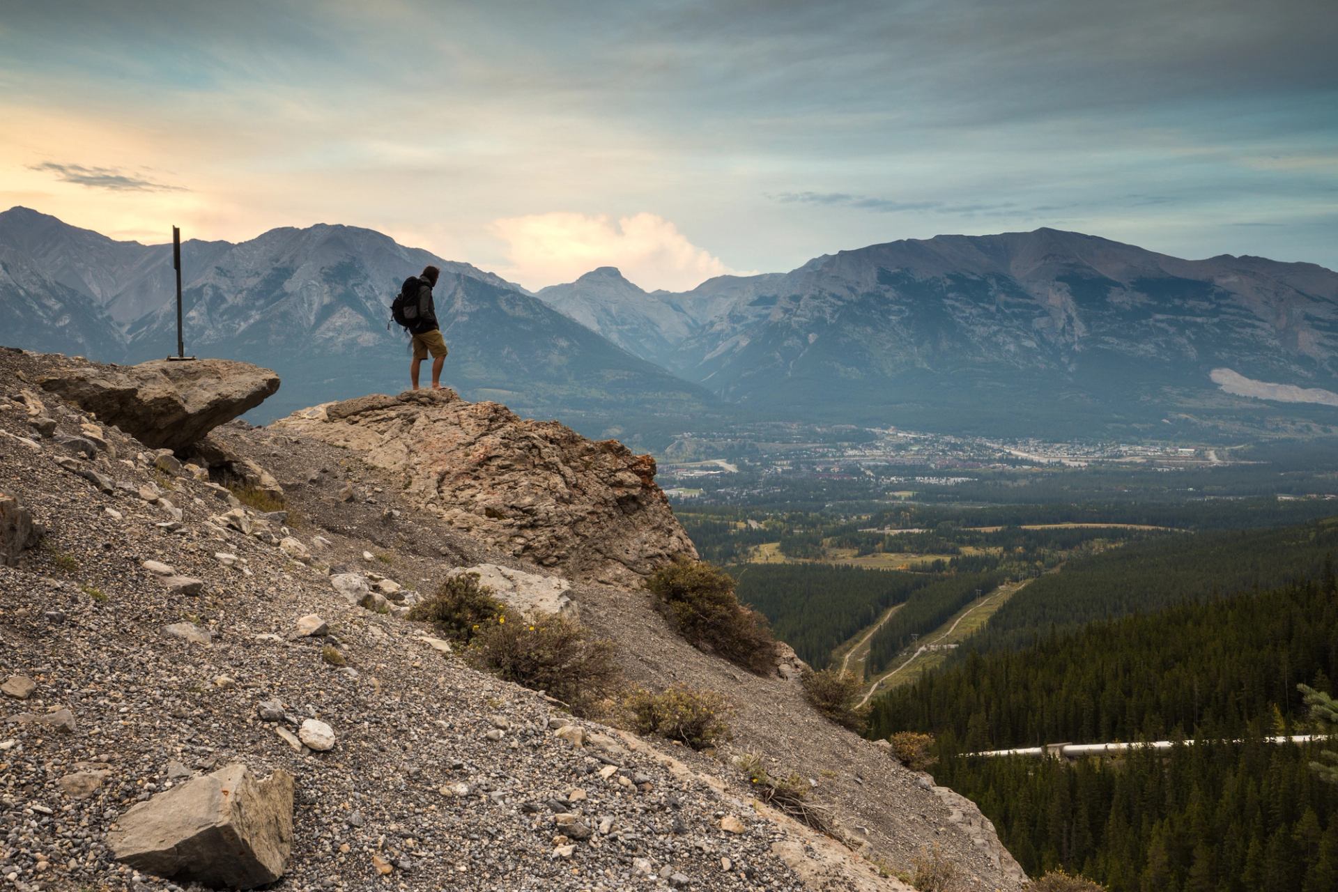 Couple enjoying the viewpoints along the trails at the Pomeroy Kananaskis Mountain Lodge.