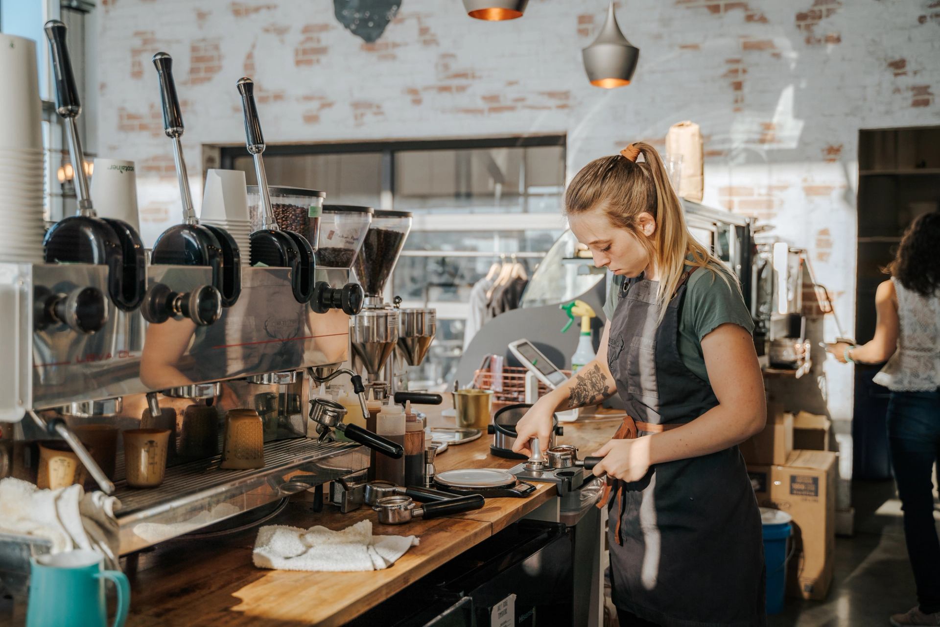 Barista making coffee