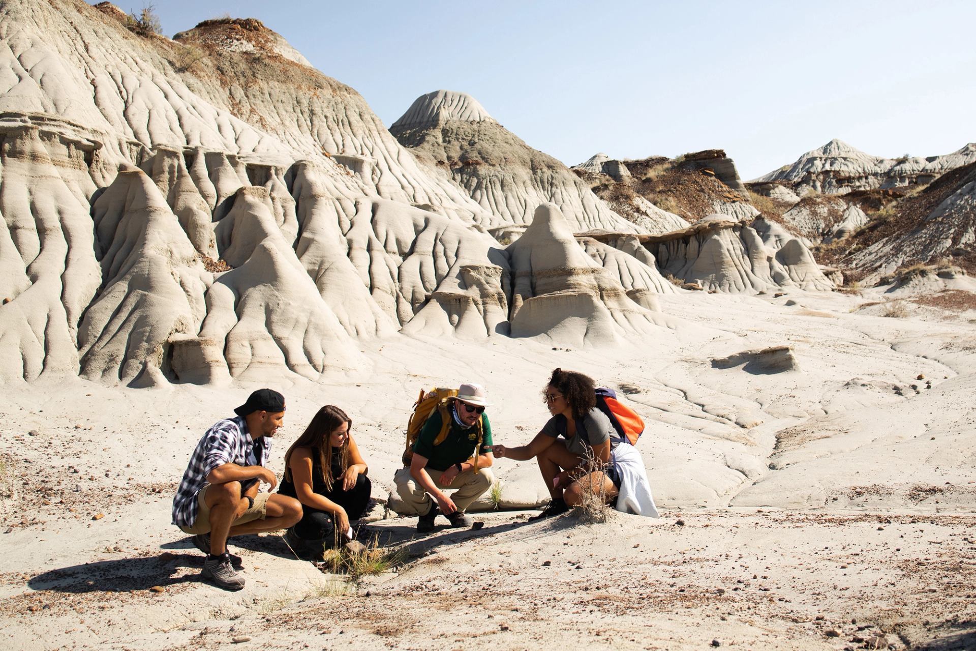 Group on a interpretive tour at Dinosaur Provincial Park.