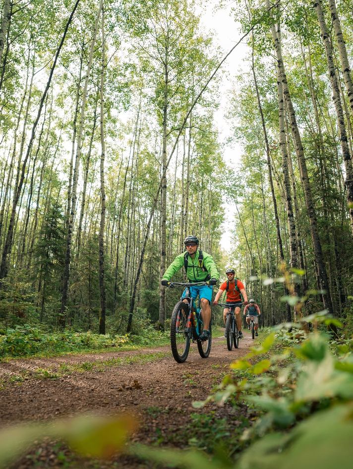 Mountain biking on the Birchwood Trails system near Fort McMurray.