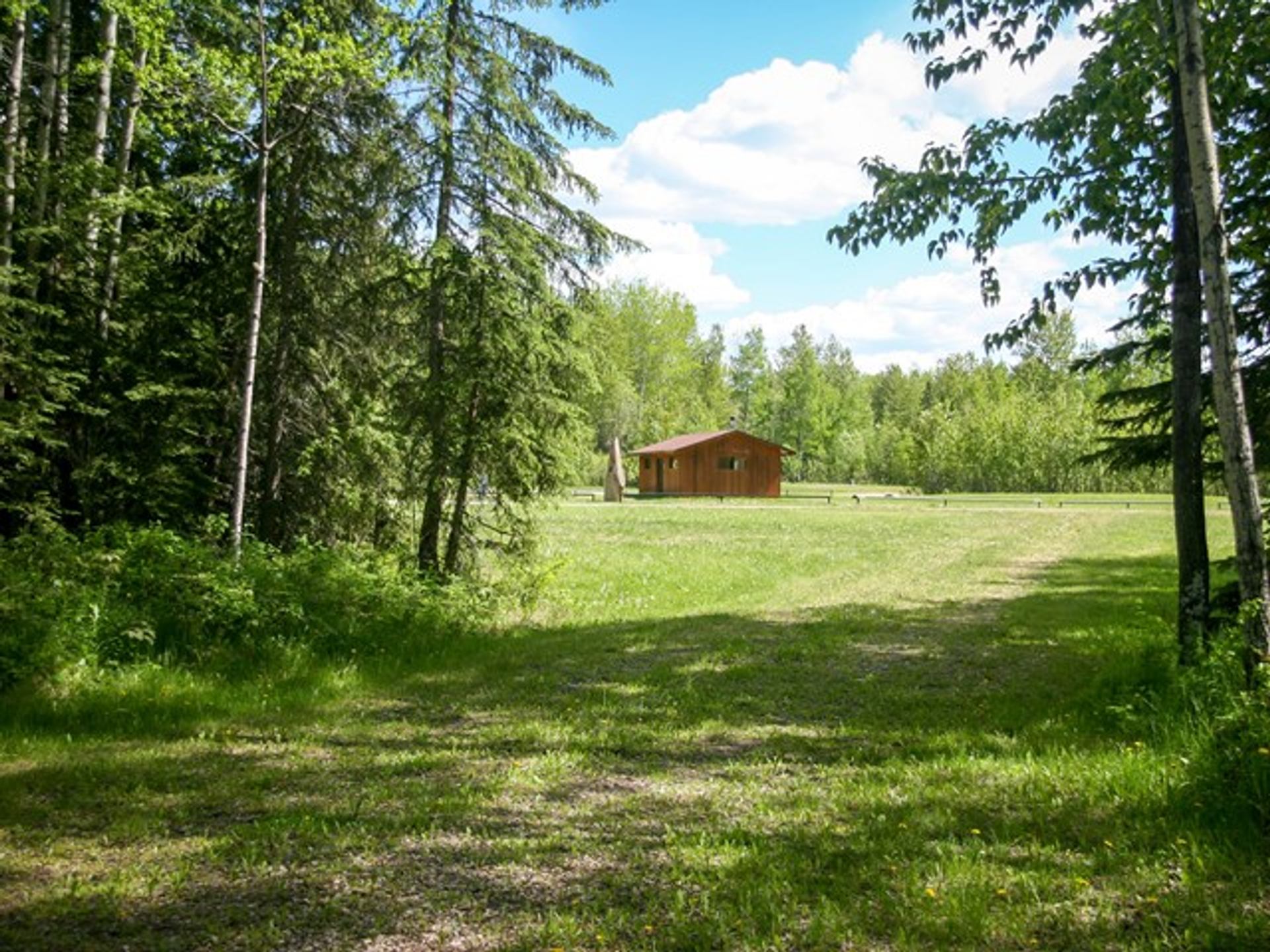 Wooden cabin at Waskahigan River Provincial Recreation Area