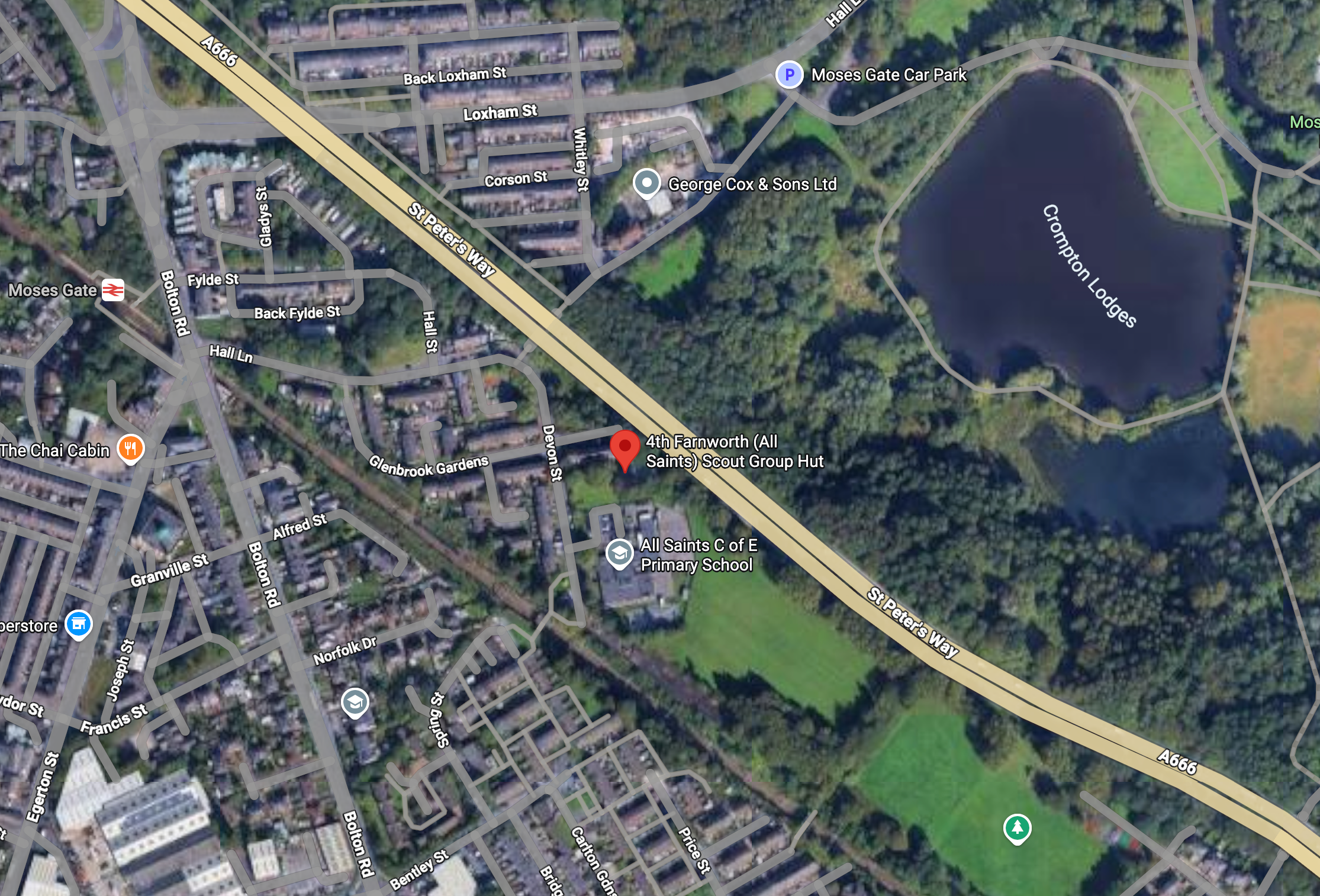 Map of 4th Farnworth Scout Group Hut and Surrounding area