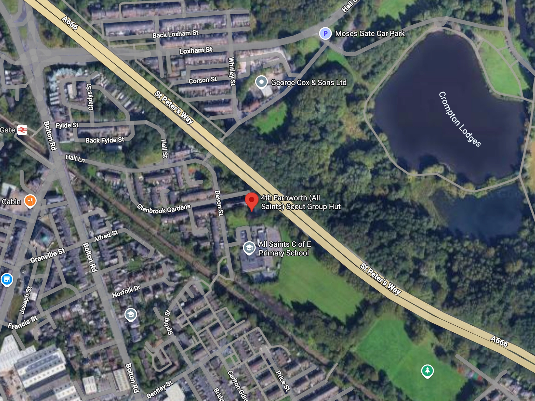 Map of 4th Farnworth Scout Group Hut and Surrounding area