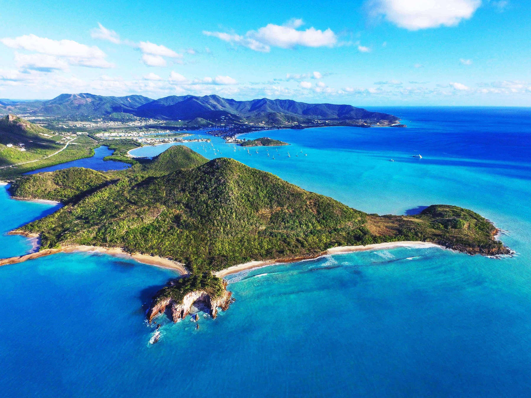 Aerial view of island coastline