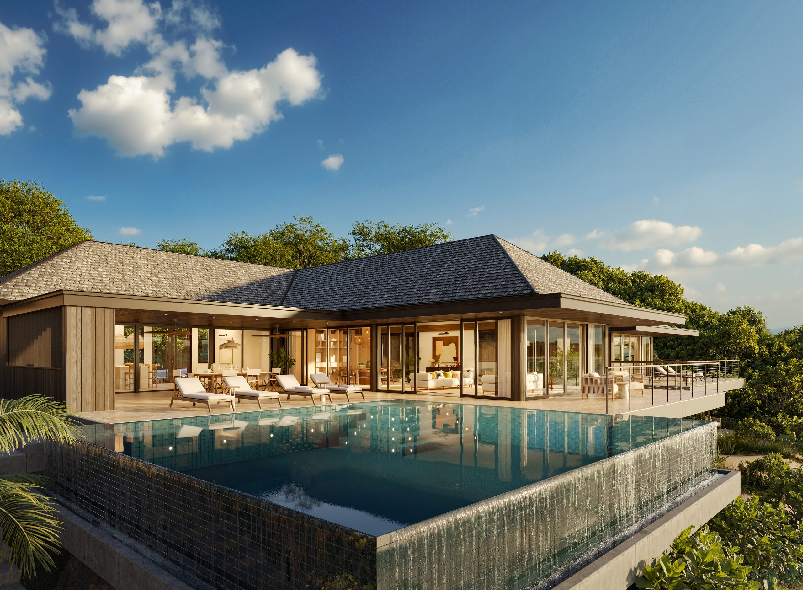 Villa and infinity pool set into the hillside, designed by Mark Cooney