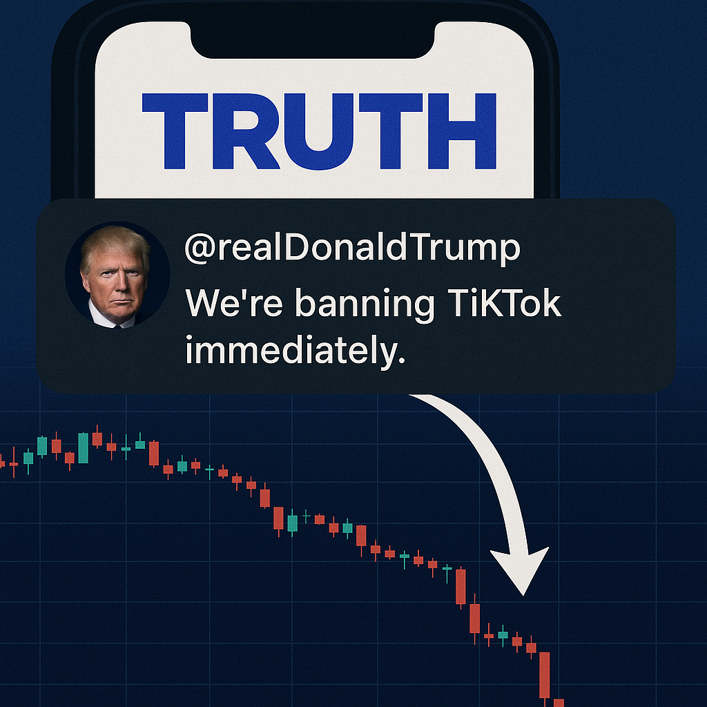 Image of Trump posting on Truth Social and the market going down