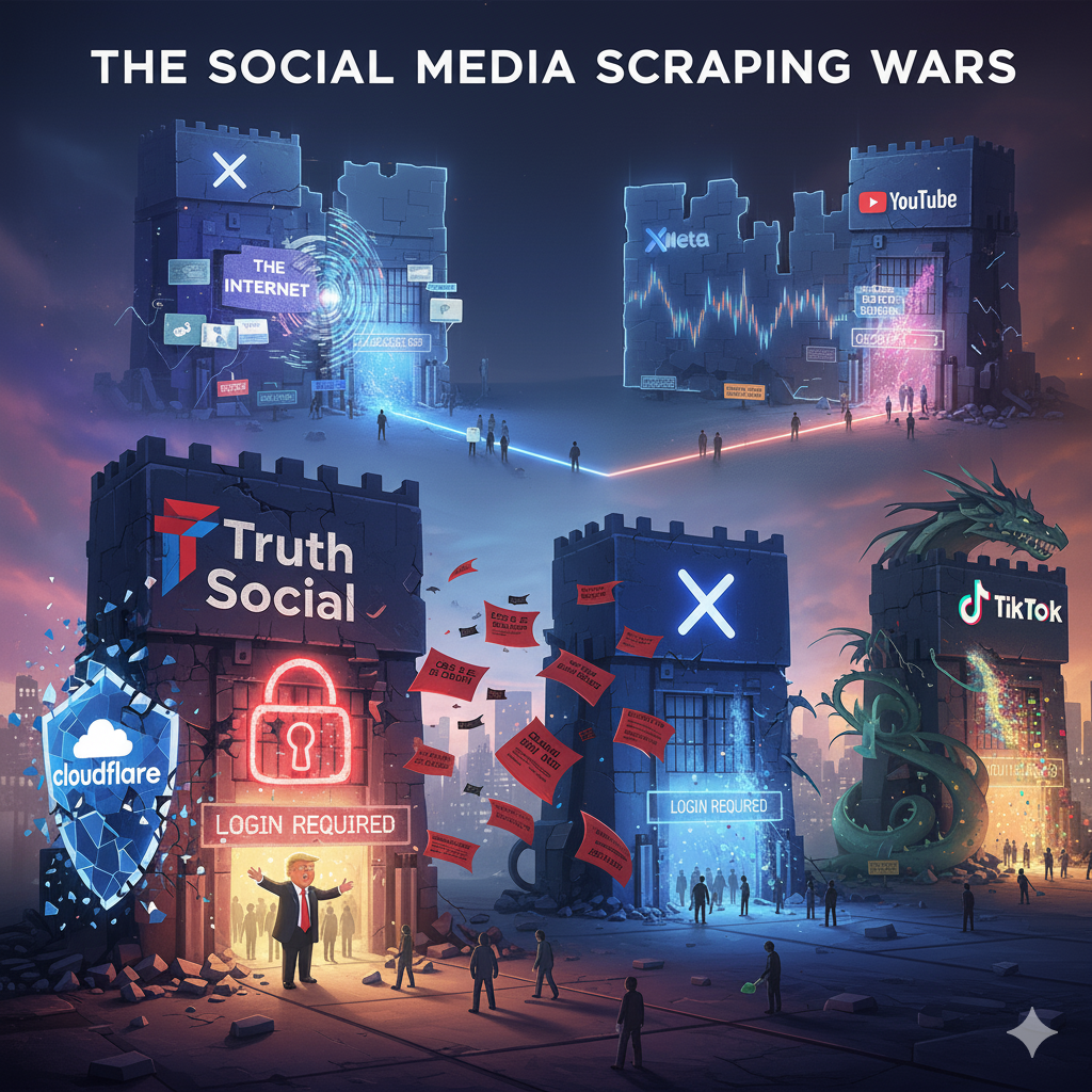 An image illustrating the varied responses of social media platforms to data scraping