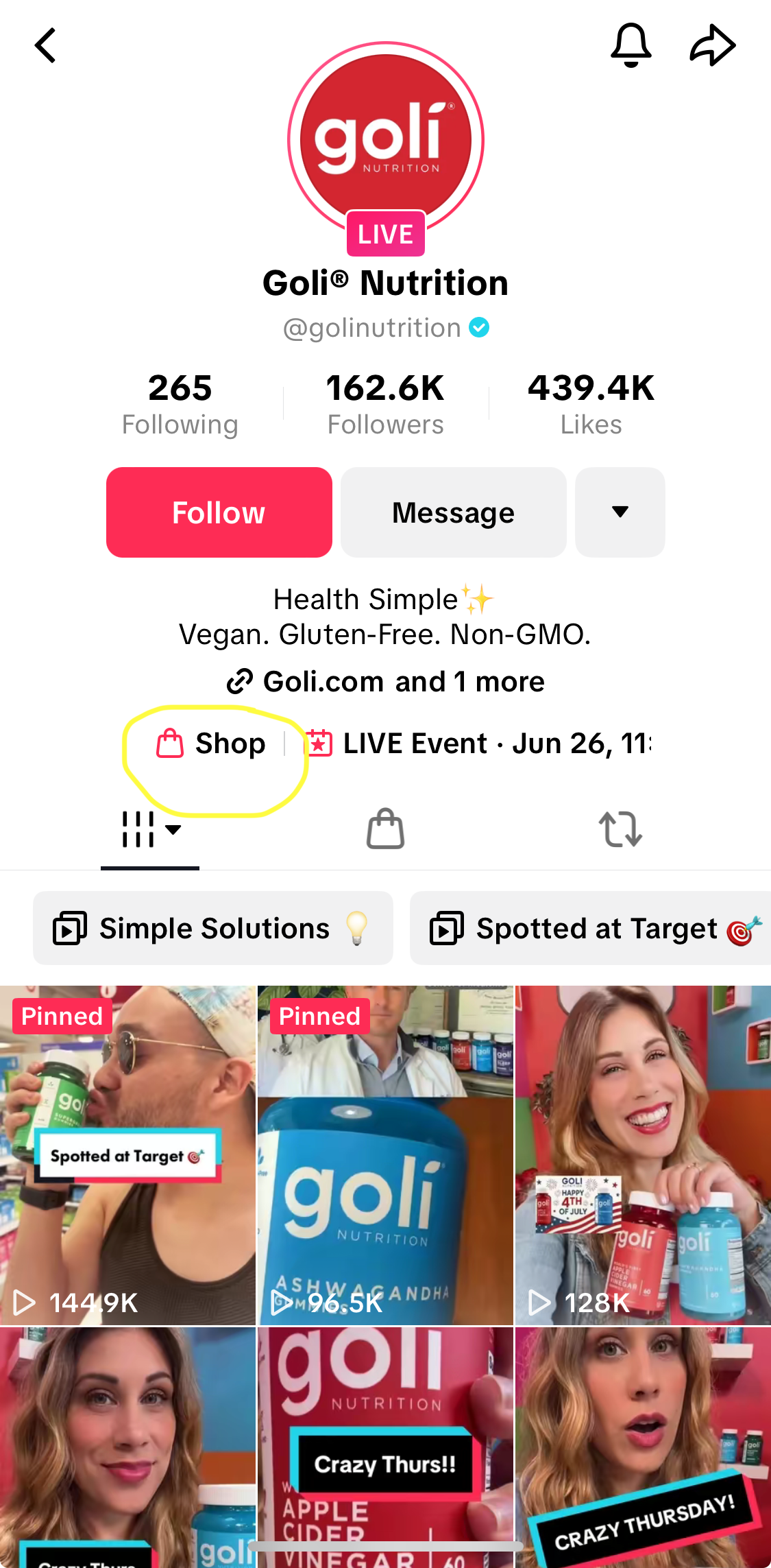 image of goli nutrition tiktok page