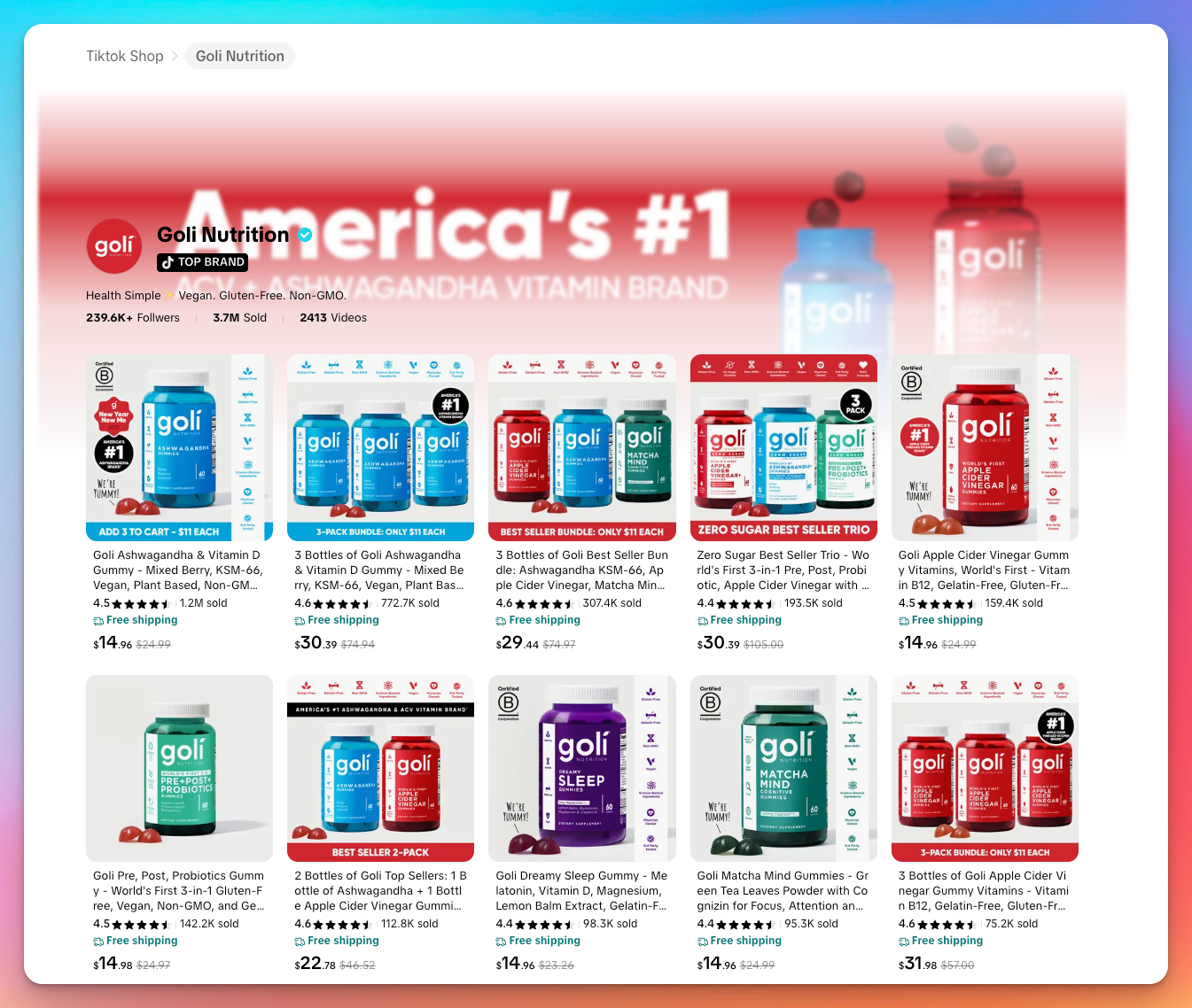 Screenshot of the Goli Nutrition TikTok Shop