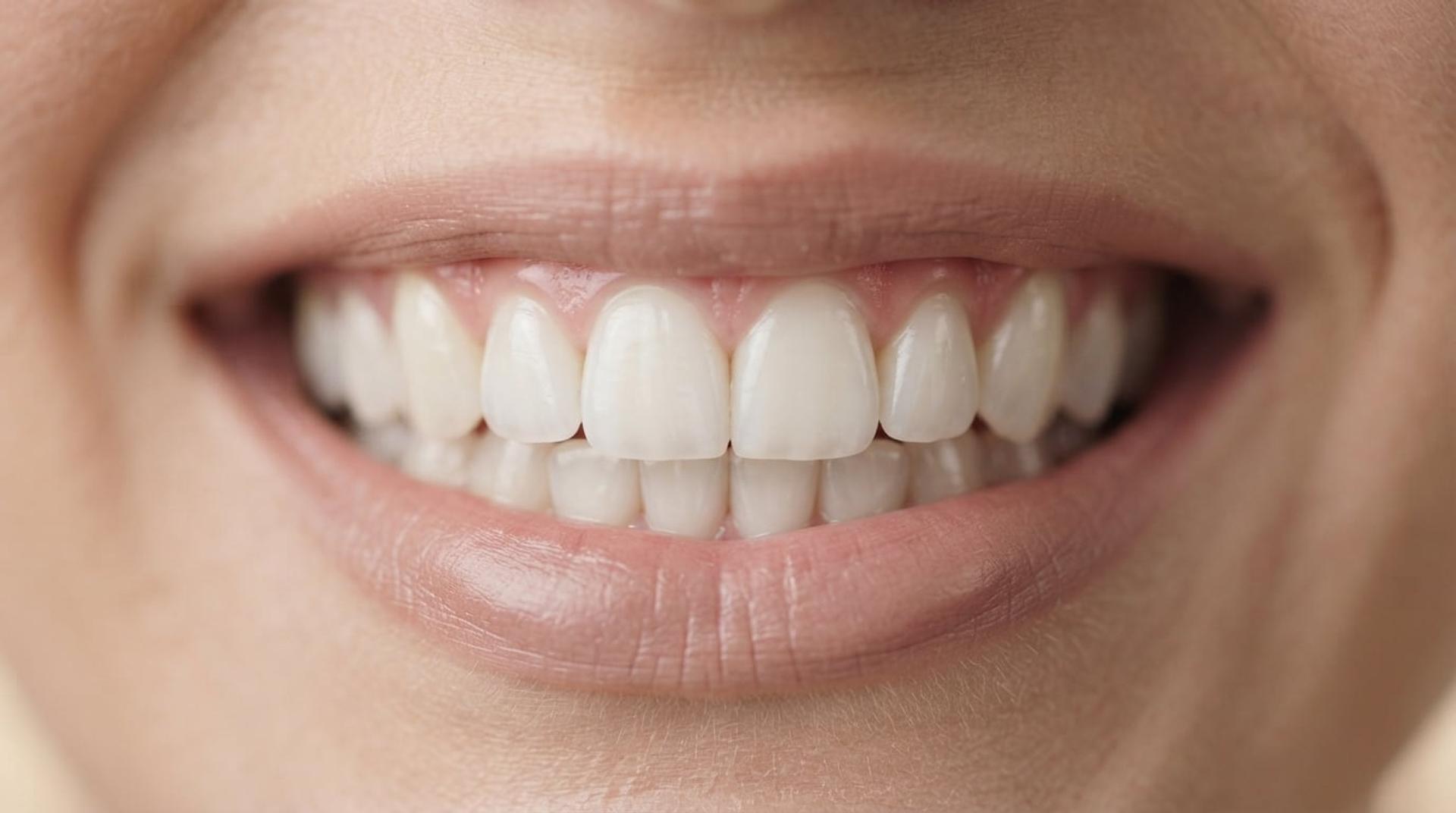 Close-up of a natural-looking smile after porcelain veneer treatment