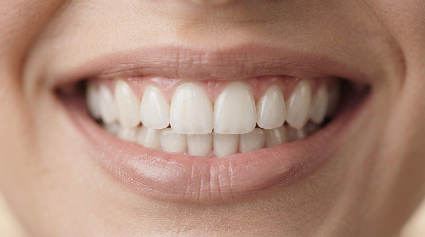 Close-up of a natural-looking smile after porcelain veneer treatment