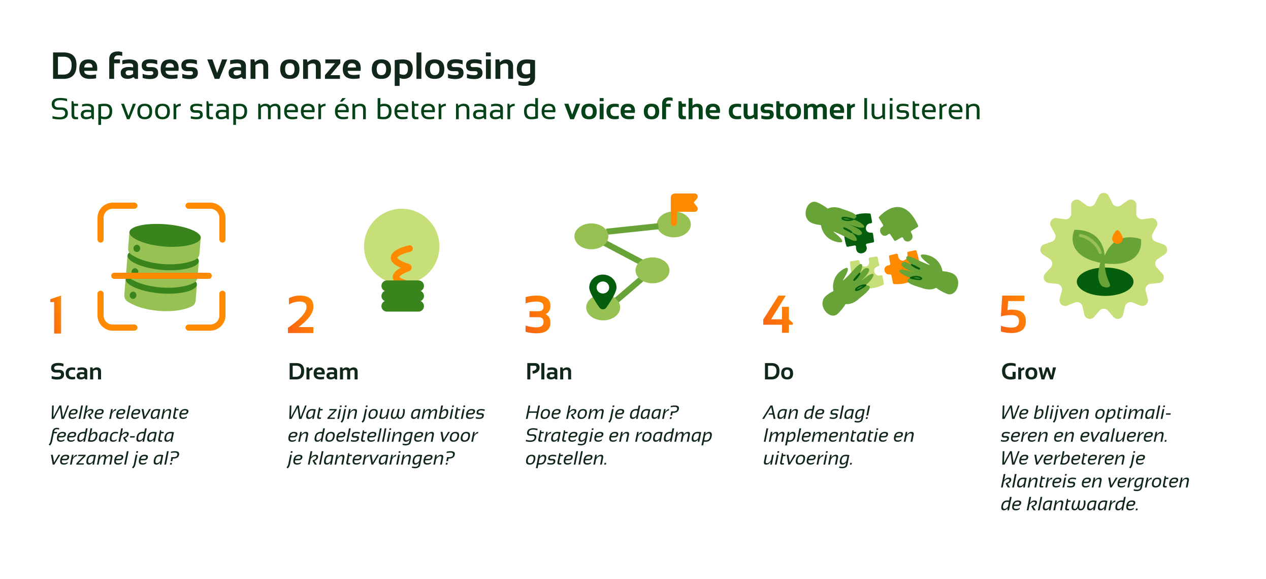 Vijf fases: Scan, Dream, Plan, Do & Grow