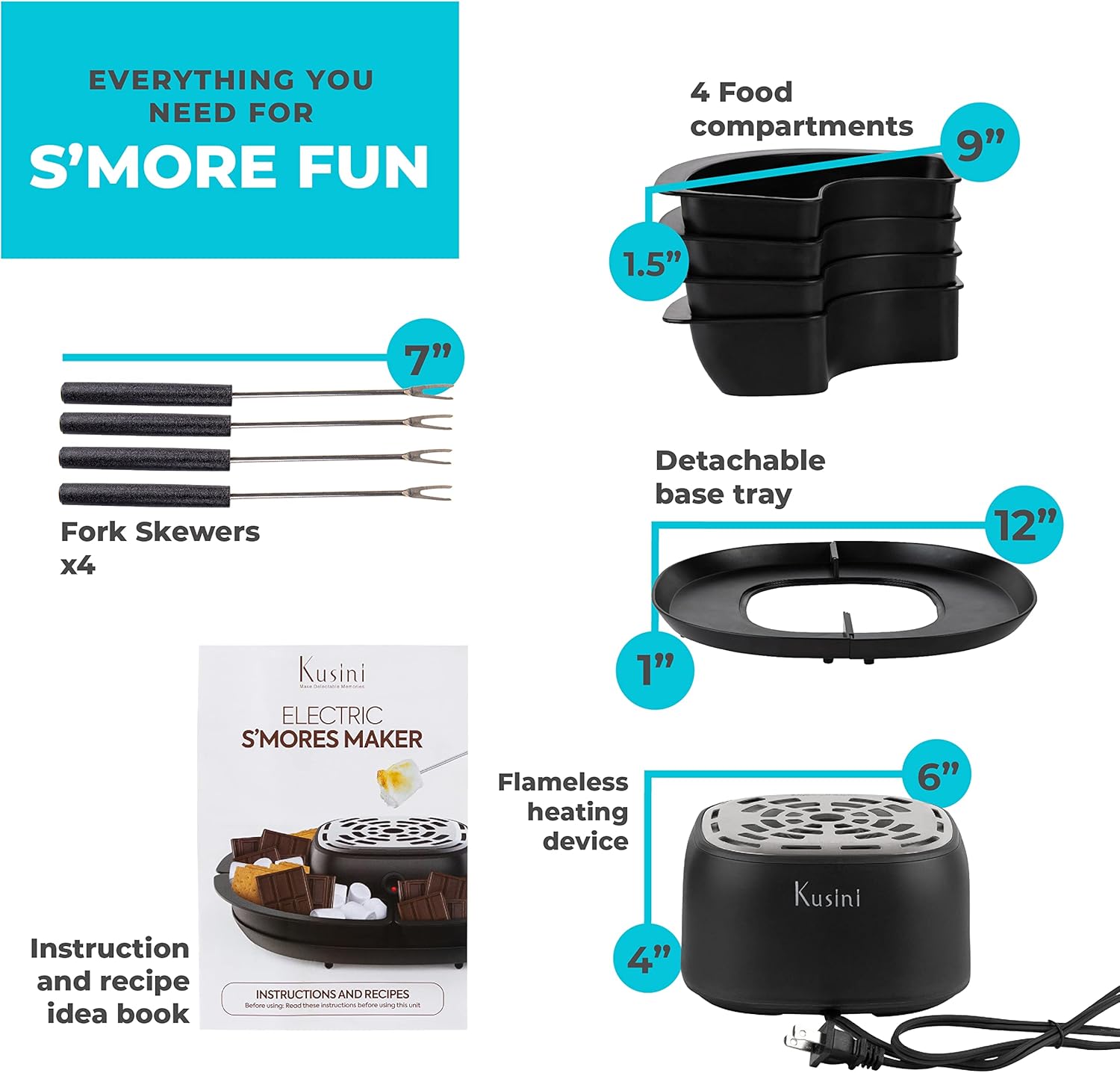 Kusini Smores Maker Tabletop Indoor - Flameless Electric Marshmallow Roaster - 4