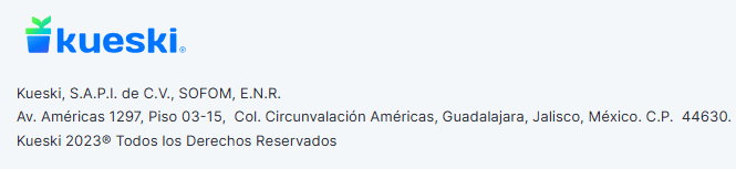 Pantallazo de la plataforma de Kueski que la identifica como SOFOM