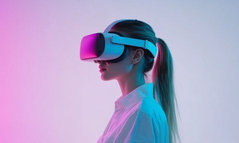 Desk setup with a VR headset