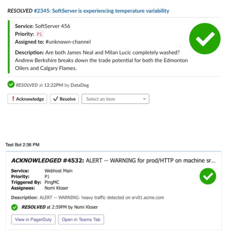 Side-by-side prototype cards for Slack (top) and MS Teams (bottom)
