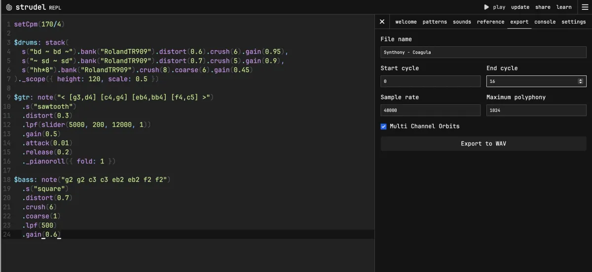 screenshot of the strudel REPL