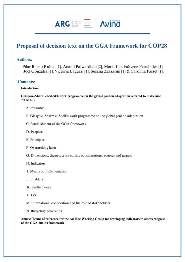 Proposal of decision text on the GGA Framework for COP28