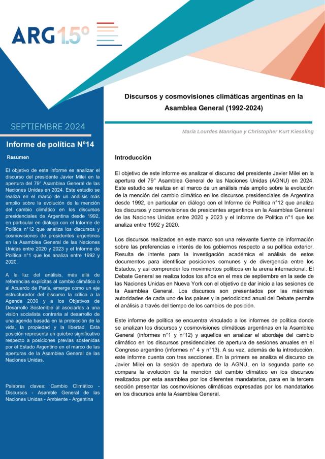 Argentine climate discourses and worldviews in the General Assembly (1992-2024)