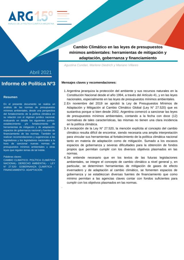Leyes de presupuestos mínimos: mitigación, adaptación, gobernanza y financiamiento