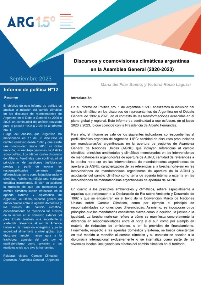 Discursos y cosmovisiones climáticas argentinas en la Asamblea General (2020-2023)