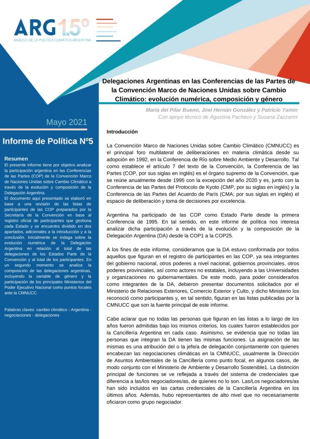 Delegaciones Argentinas en las COP: evolución numérica, composición y género