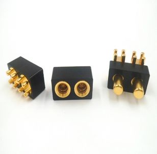 Two-pin gold-plated high current power connectors with spring socket and pin terminals