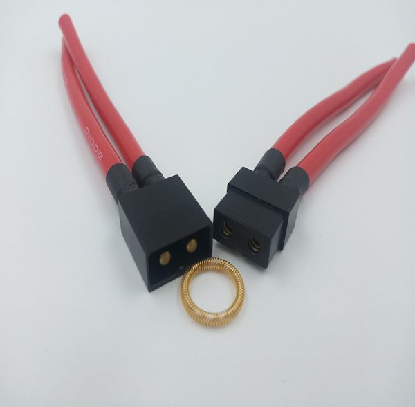 Gold-plated canted coil spring contact ring with mated pair of two-pin high-current connectors