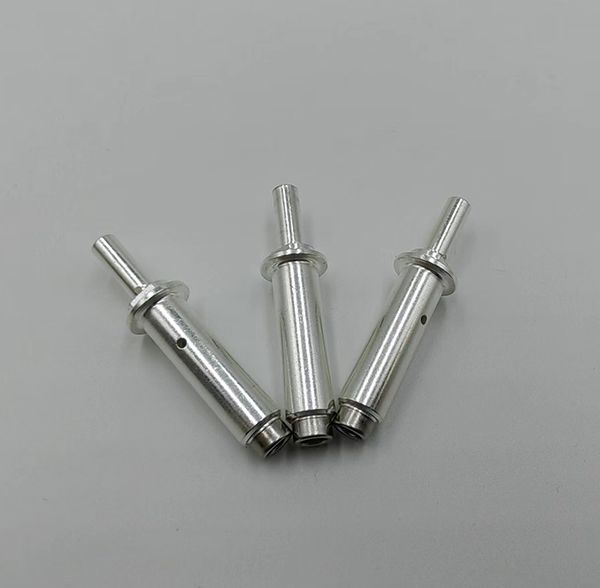 Silver-plated female connector socket terminals with crimp barrels and inspection holes