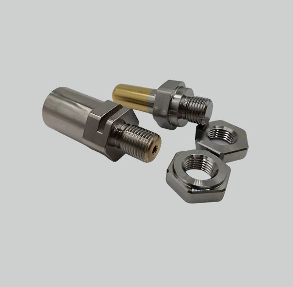 Threaded precision connector pin and socket terminals with hex nuts and gold plating