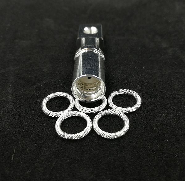 Silver-plated female connector socket loaded with multiple canted coil spring rings and loose contacts