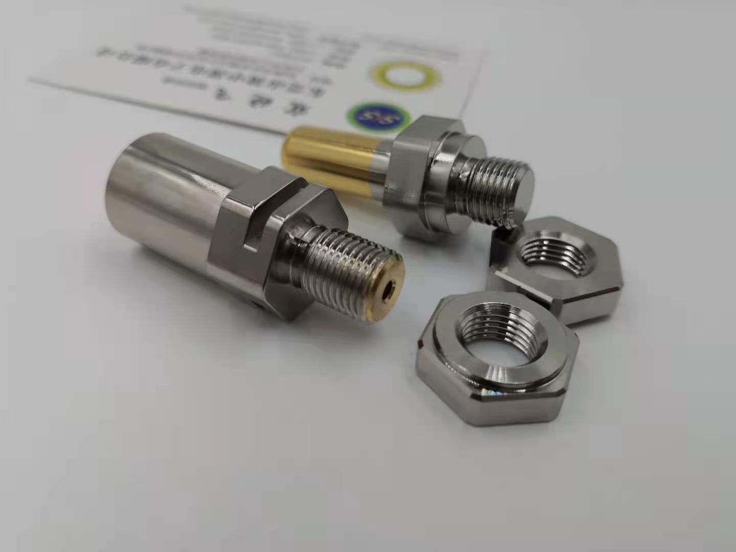 Threaded precision connector terminal pins with gold-plated contact tips and mounting hex nuts