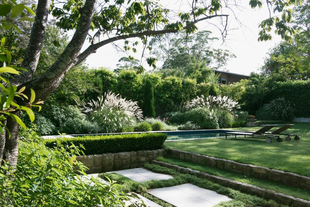 backlit garden with pool