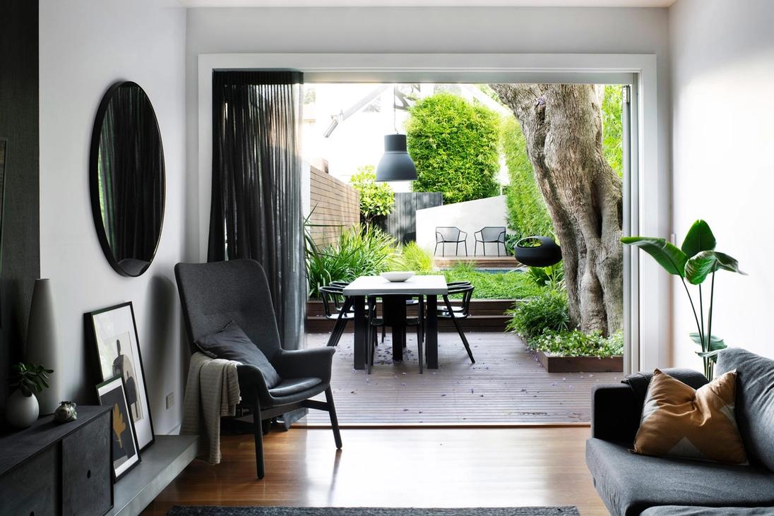 Interior shot of house facing towards a GoodManors designed backyard