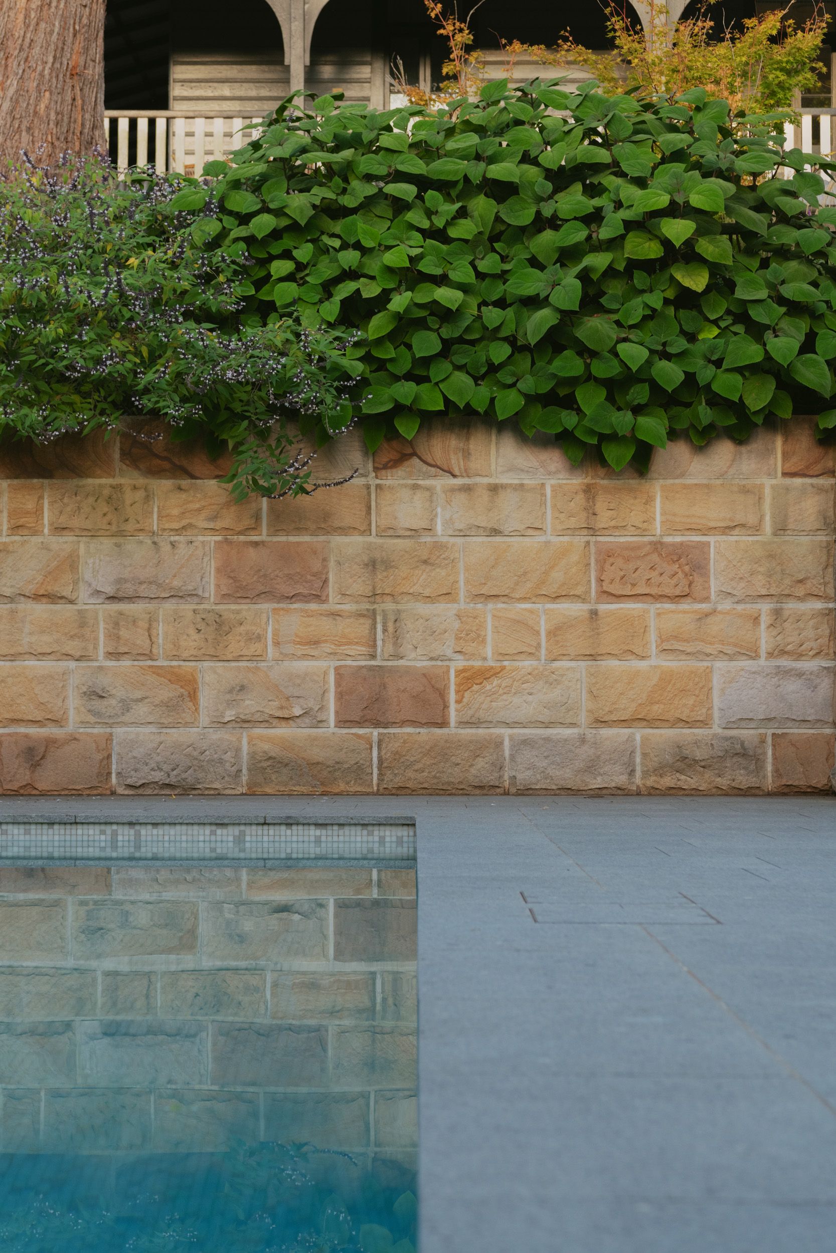 Pool and sandstone wall