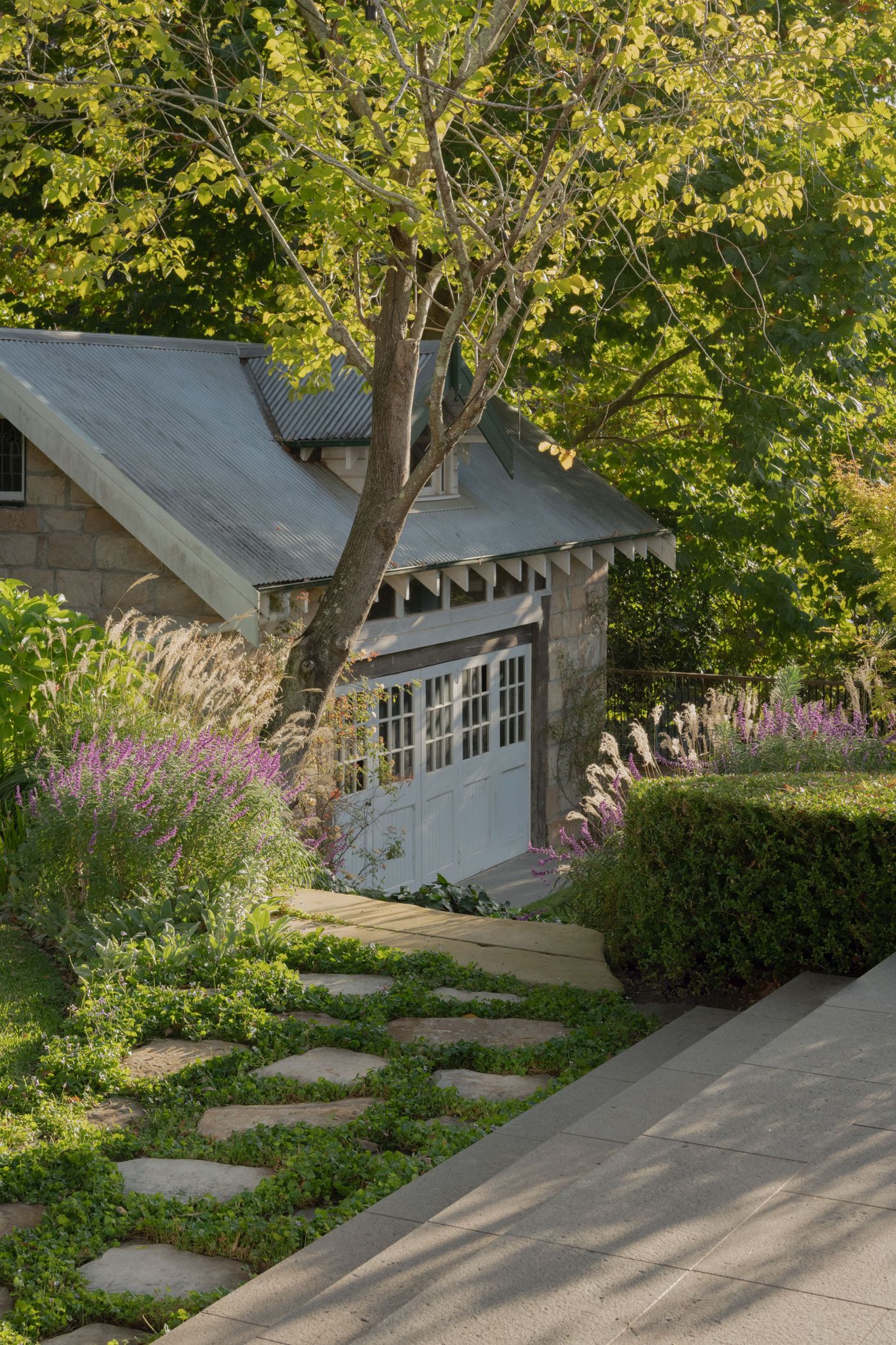 stone path and garden