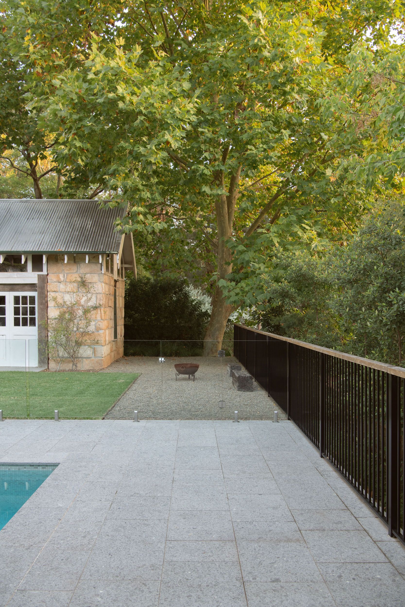 pool and established trees