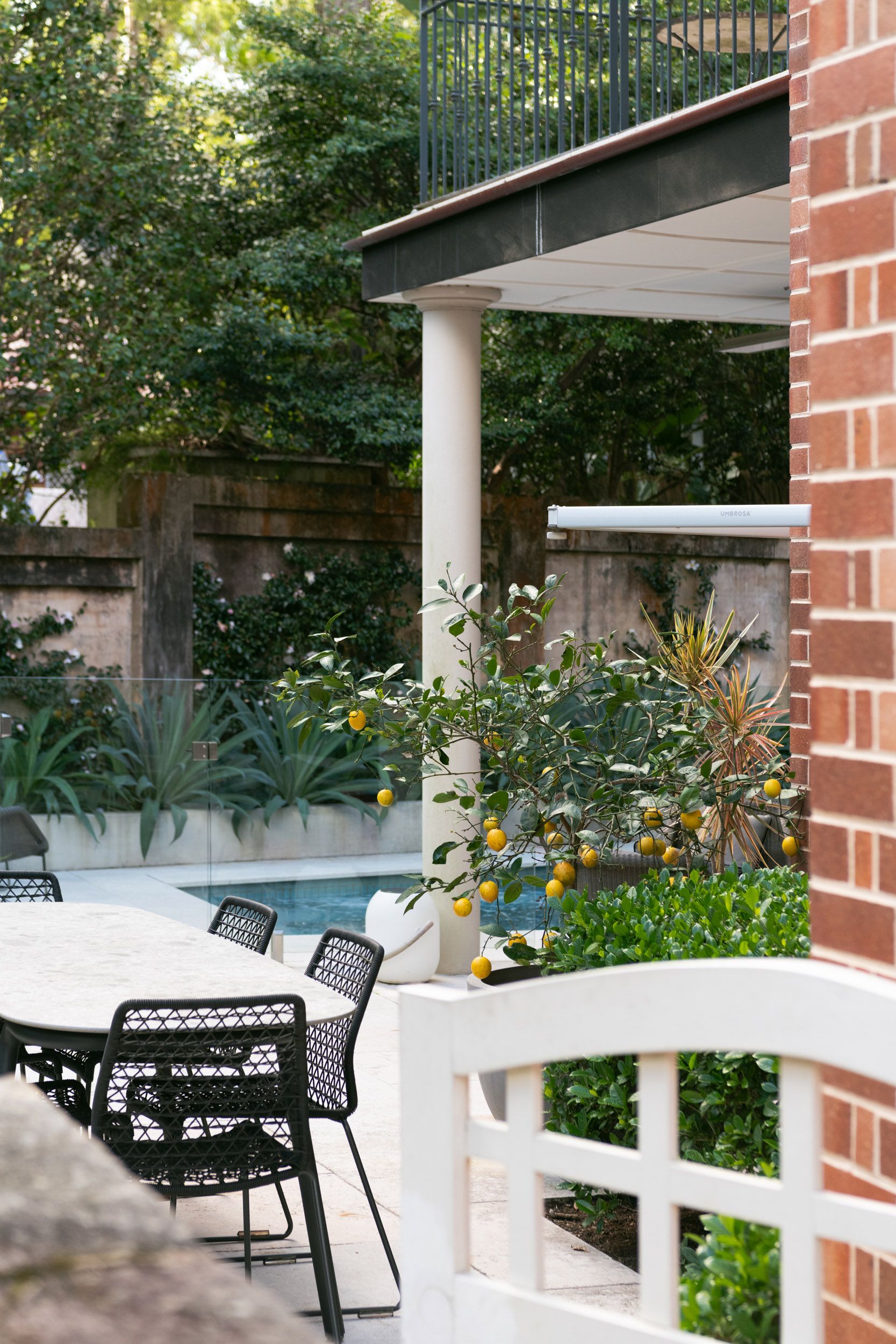 red brick with lemon tree