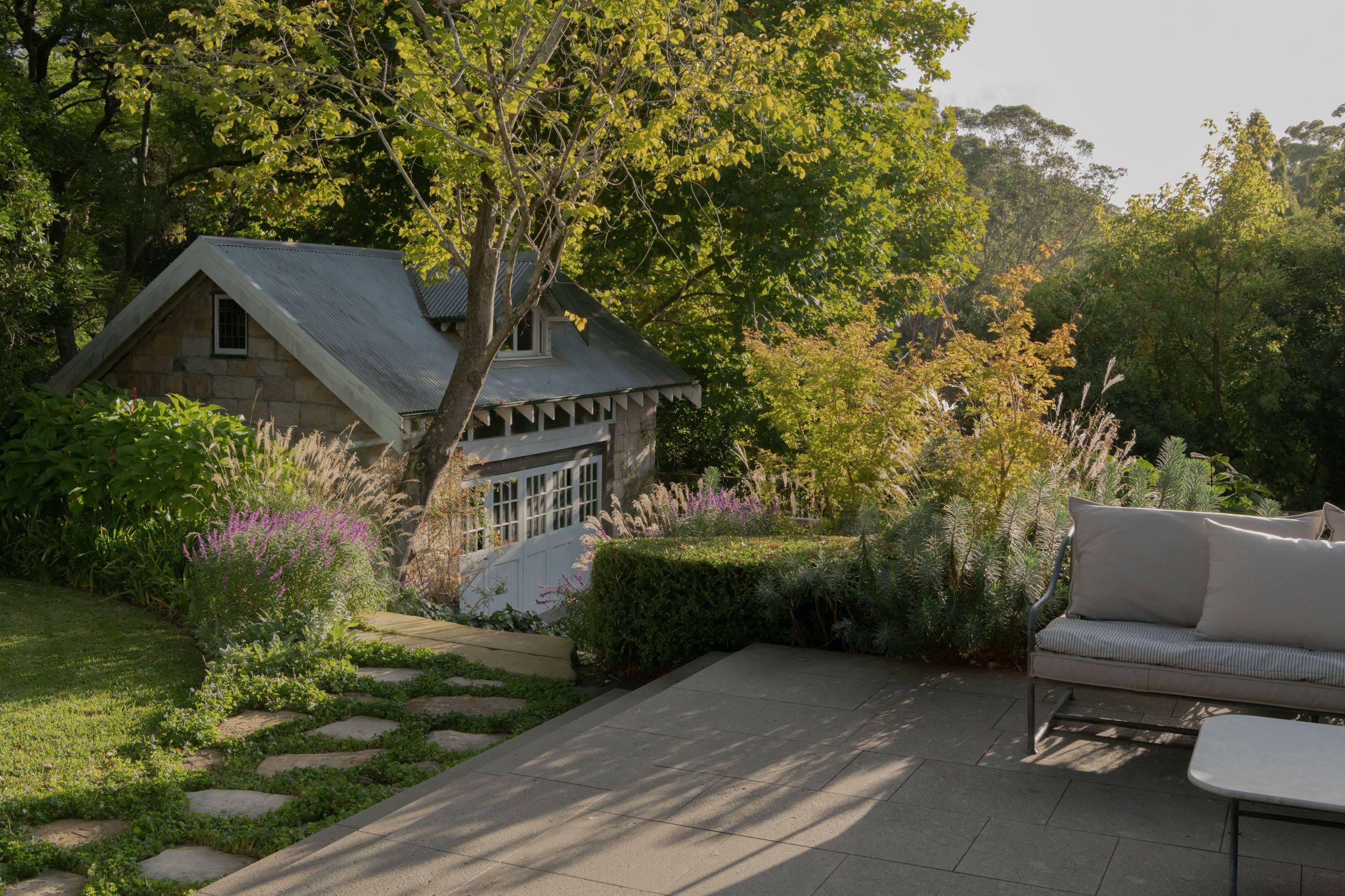 garden and grass and stone tiles