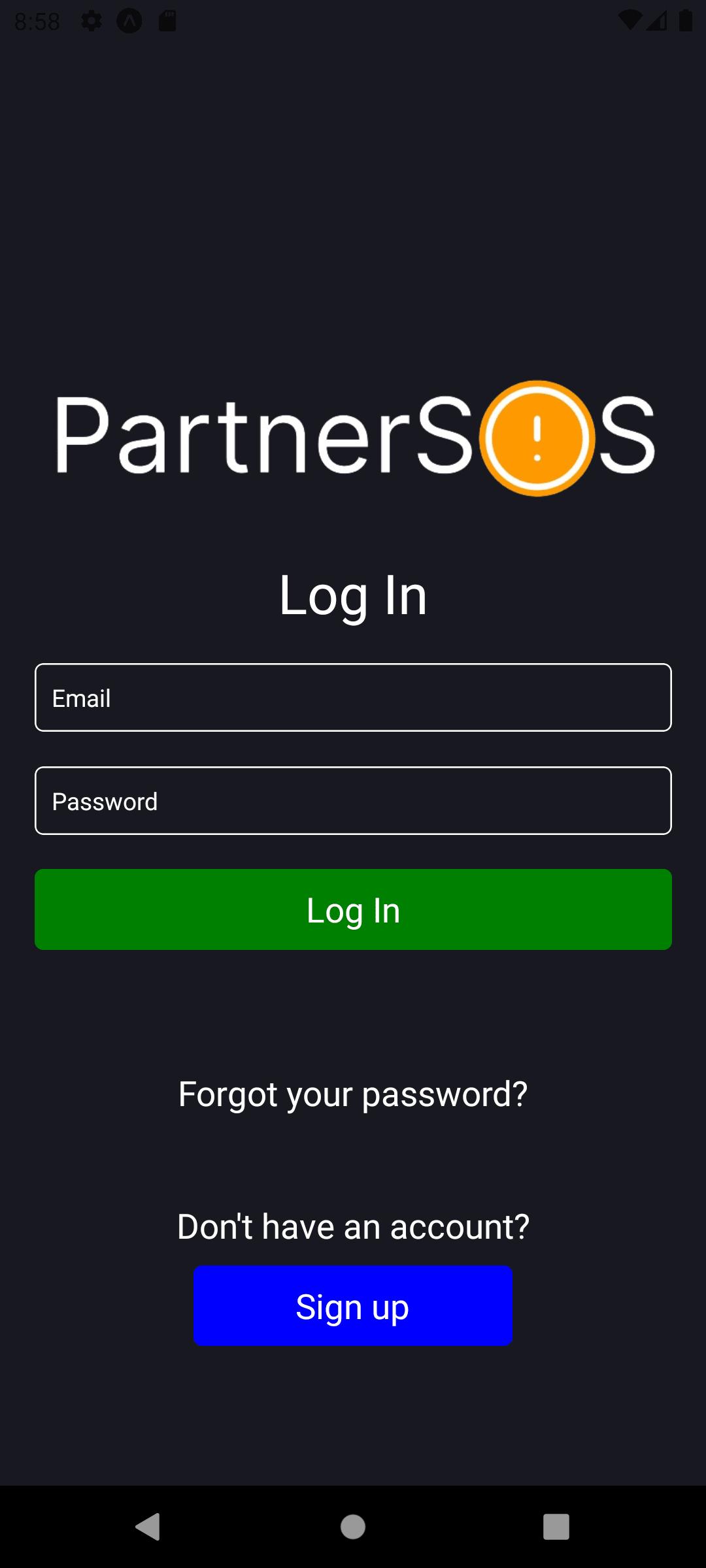 Login screen