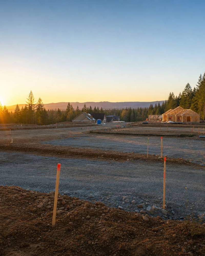 Excavator preparing a building lot for foundation work