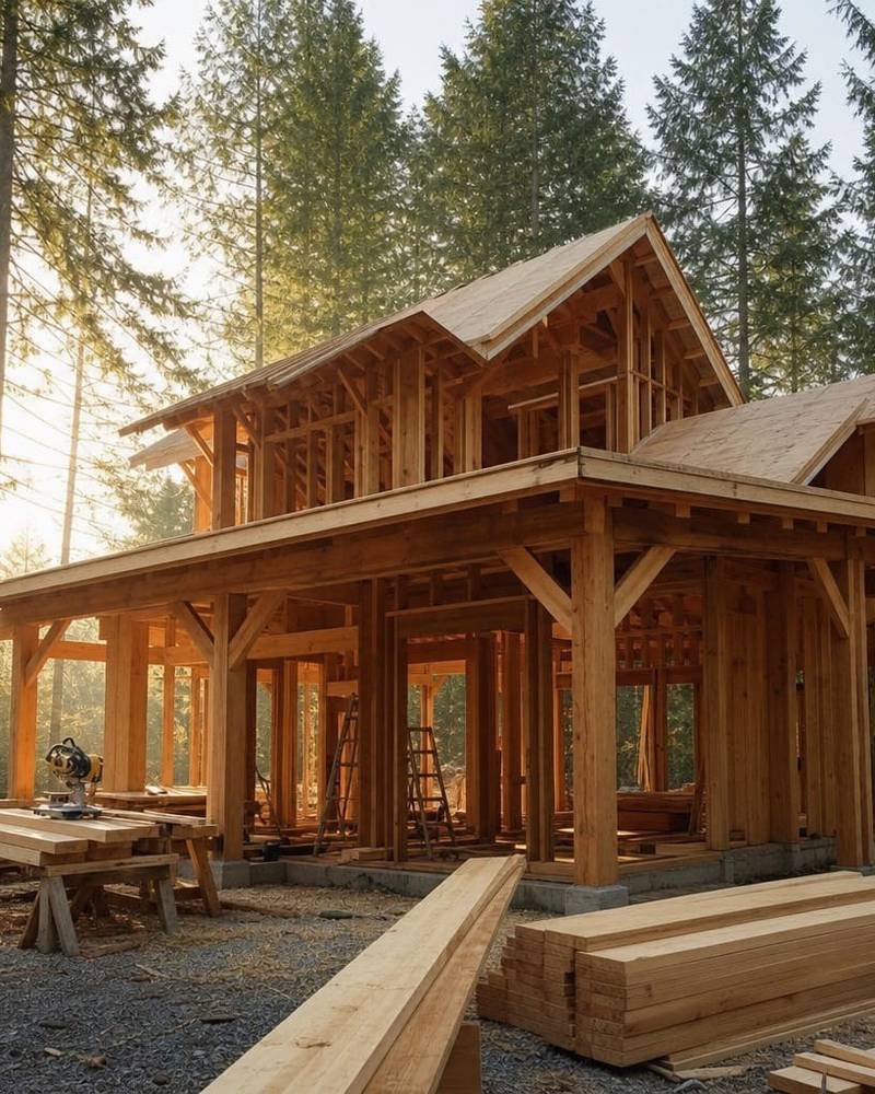 Framing crew raising walls on a new home build