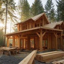 Framing crew raising walls on a new home build