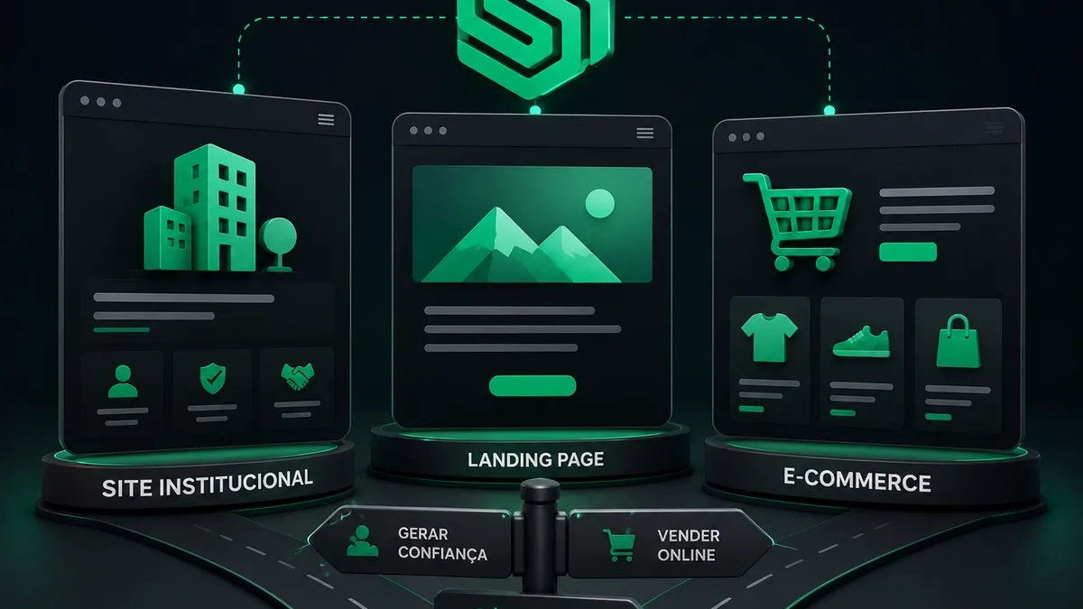 Entenda as diferenças reais entre site institucional, landing page e e-commerce, quando usar cada um