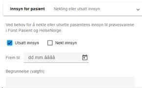 Viser menyen for valg vedrørende innsyn for pasient i Forum Web