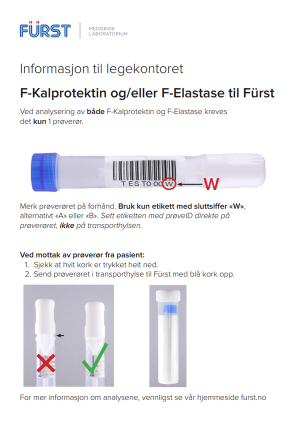 Informasjon om forsendelse av kalprotektin og elastase i feces til Fürst
