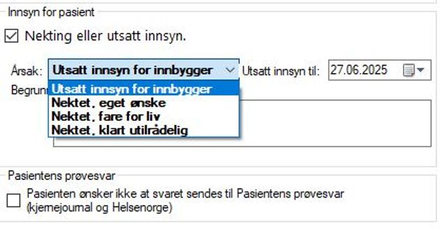 Viser menyen for innsyn for pasient i Forum HelseID