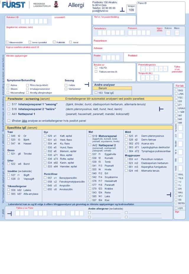 Allergi rekvisisjon for Fürst