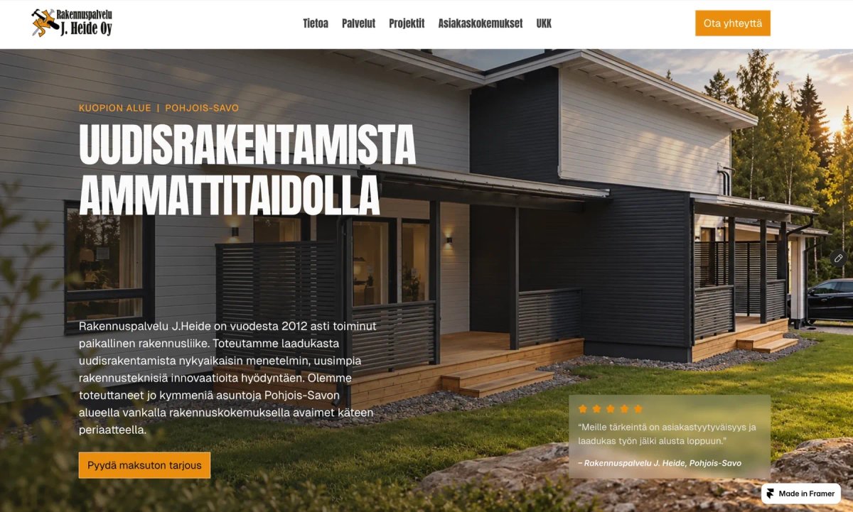Rakennuspalvelu J. Heide Oy website